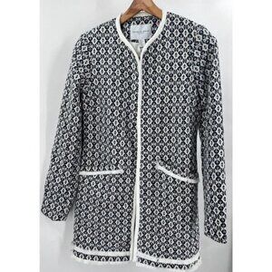 Carolina Belle Montreal Blue White Long Sleeve Open Front Jacket Women's Size XS